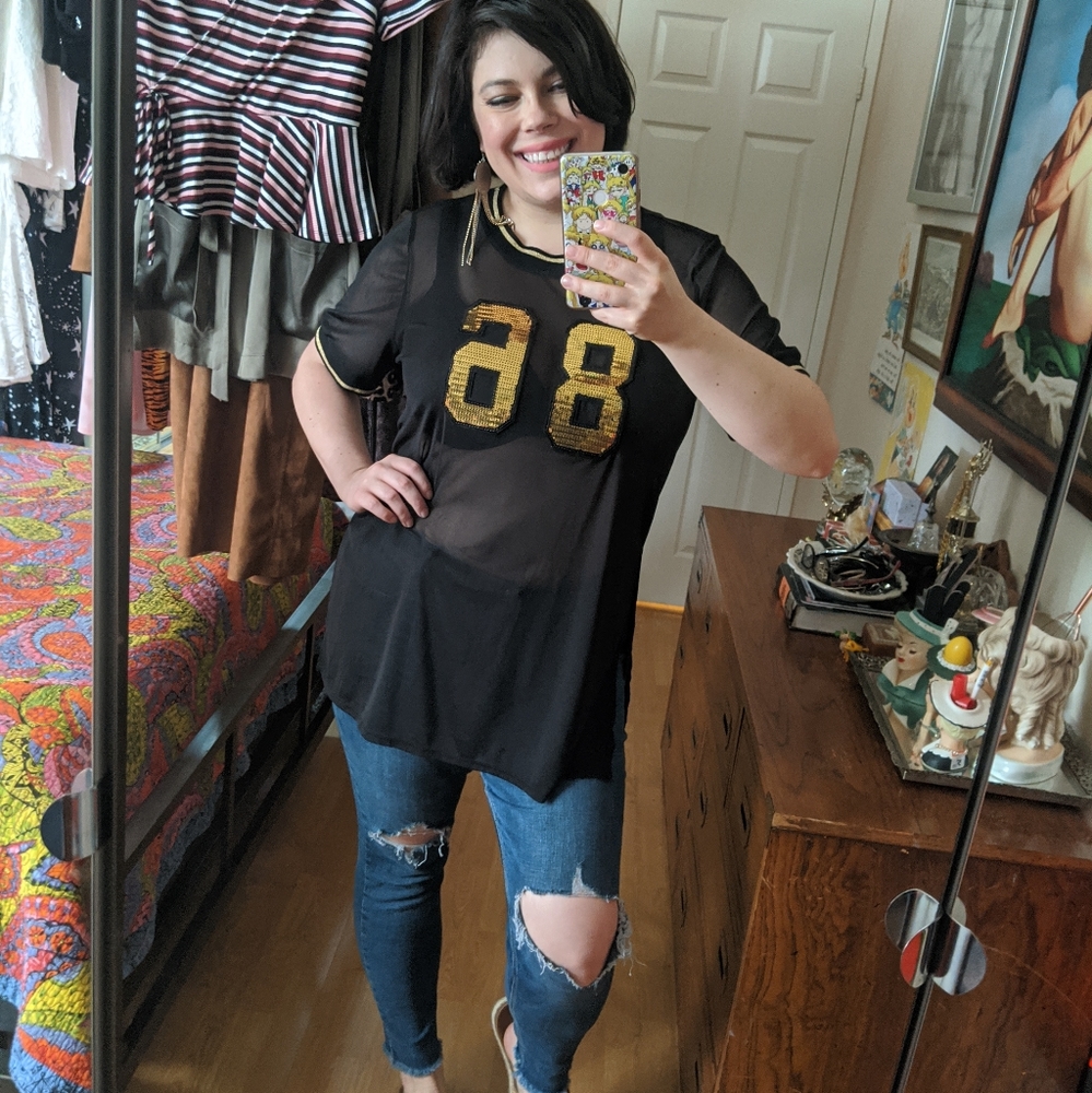 Fashion Nova Sheer Sequin Sports Tunic Top
